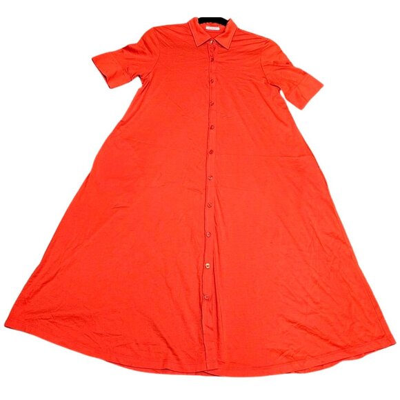 Anonymi Womens Orange A-Line Button-Down Midi Shirt Dress S 100% Pima Cotton - Picture 3 of 9